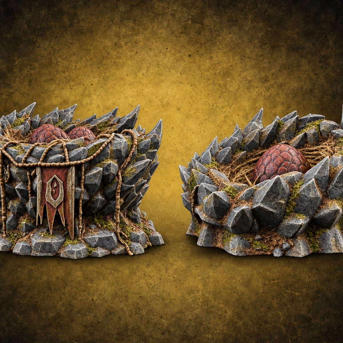 Brood Territory Dragon Nests — painted concept preview (terrain supplied unpainted)