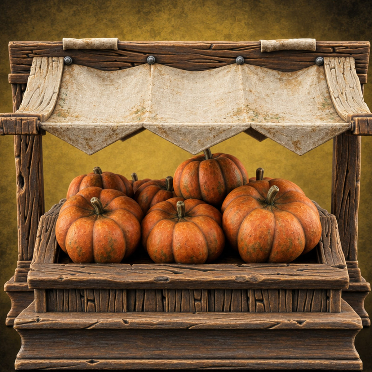 Gourds Gone Grand Wooden Market Stall with Awning — painted concept preview (terrain supplied unpainted)