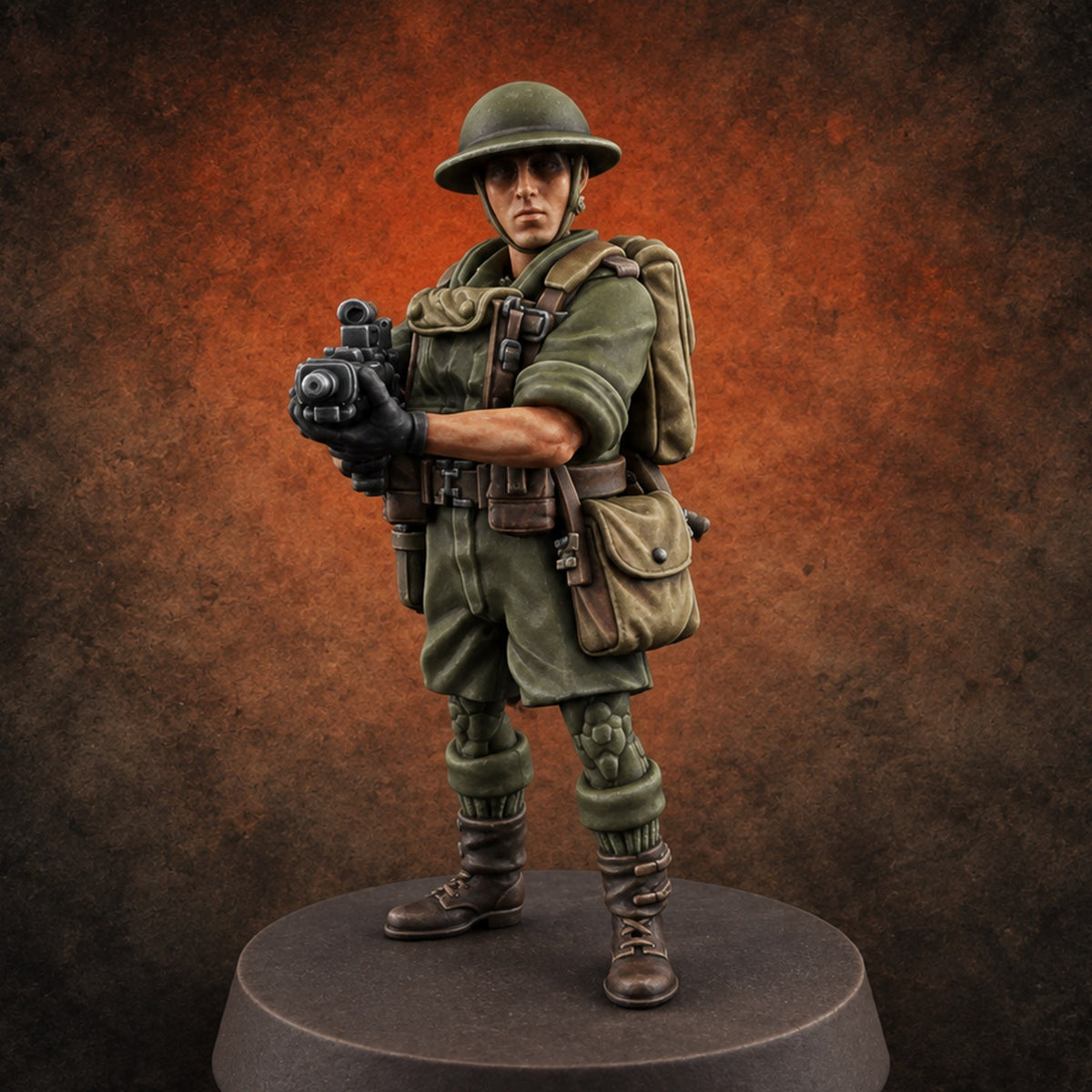 Sweeping the Perimeter Human Bullpup Rifleman D — painted concept preview (miniature supplied unpainted)