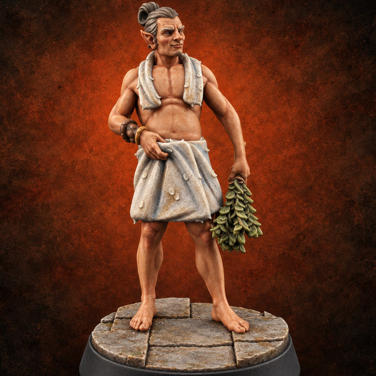 Steam Hour Regulars Human Bathhouse Client D — painted concept preview (miniature supplied unpainted)