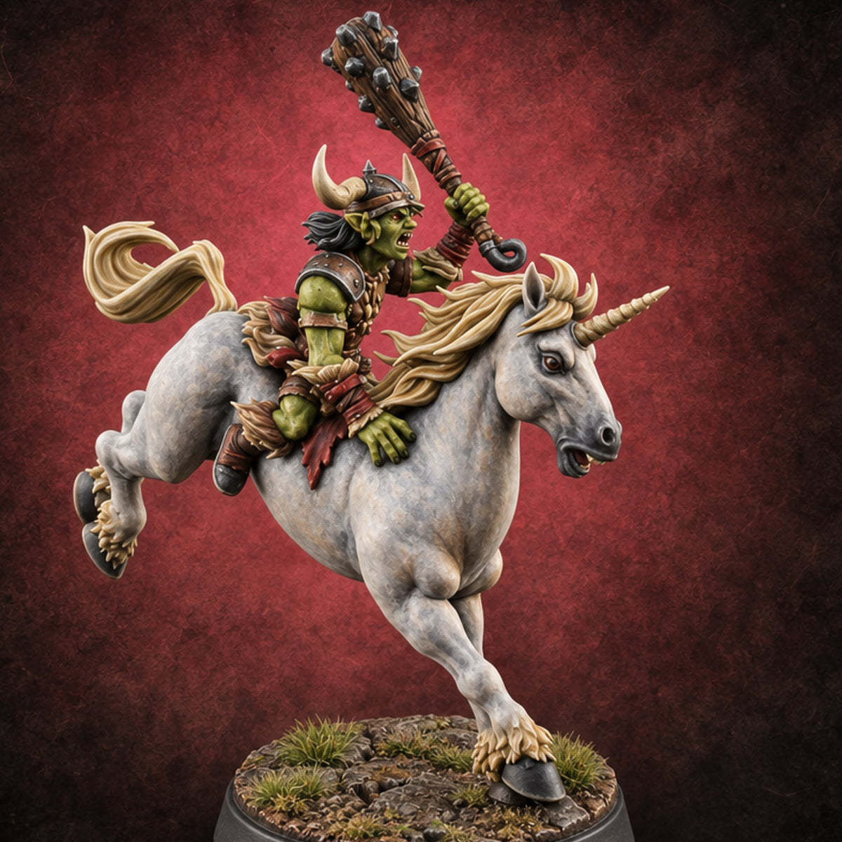 Small Rider, Big Buck Goblin Barbarian Rider — painted concept preview (miniature supplied unpainted)