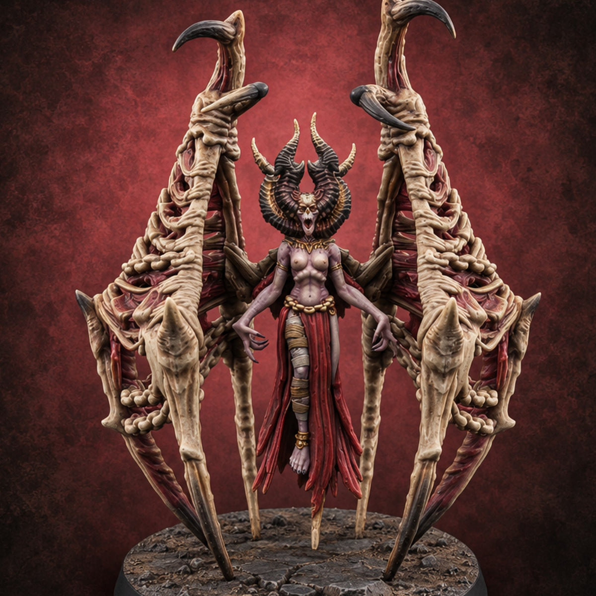 Wings Like an Open Rib Cage Succubus Demon Queen A — painted concept preview (miniature supplied unpainted)