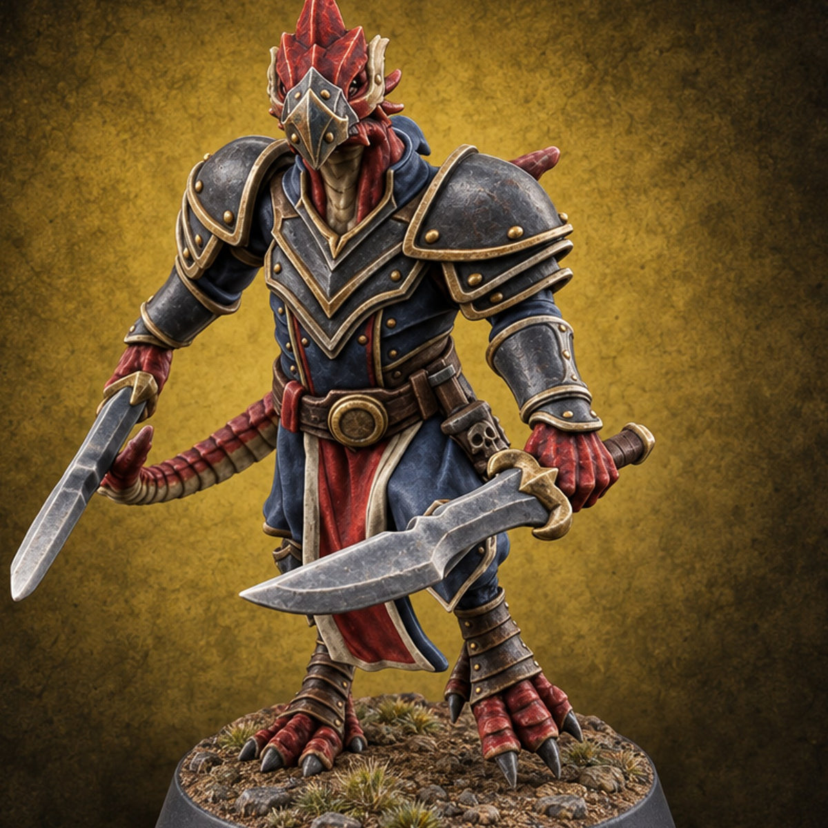Dojo Under Dragon Skies Dragonborn Swordmaster D — painted concept preview (miniature supplied unpainted)