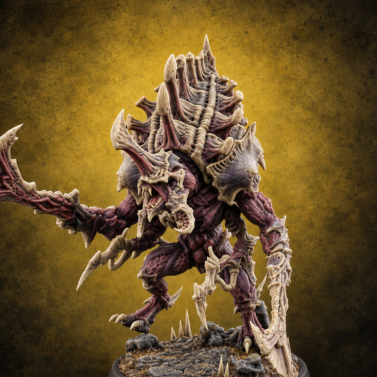 Ribbed Crests Over Rocky Ground Hook Horror Warrior B — painted concept preview (miniature supplied unpainted)