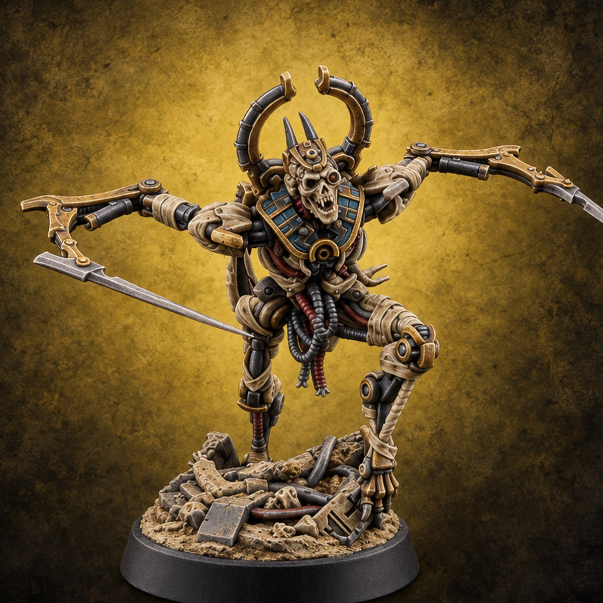 Crescent Crown, Wires Exposed Mummy Cybernetic Blade Warrior E — painted concept preview (miniature supplied unpainted)