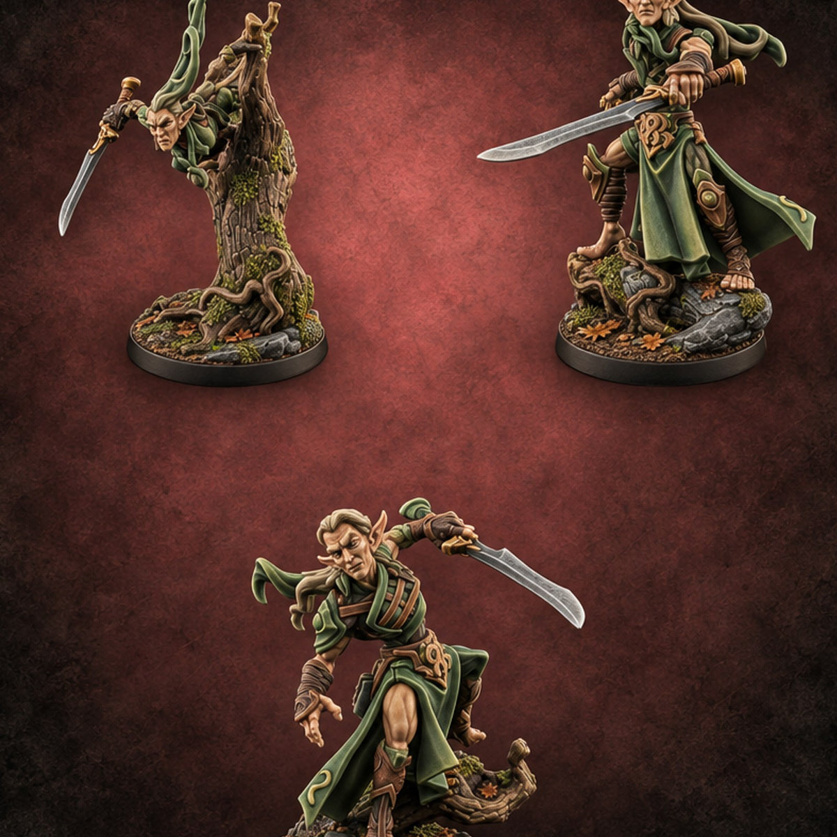 Roots Remember Every Step Wood Elf Warriors — painted concept preview (miniature supplied unpainted)