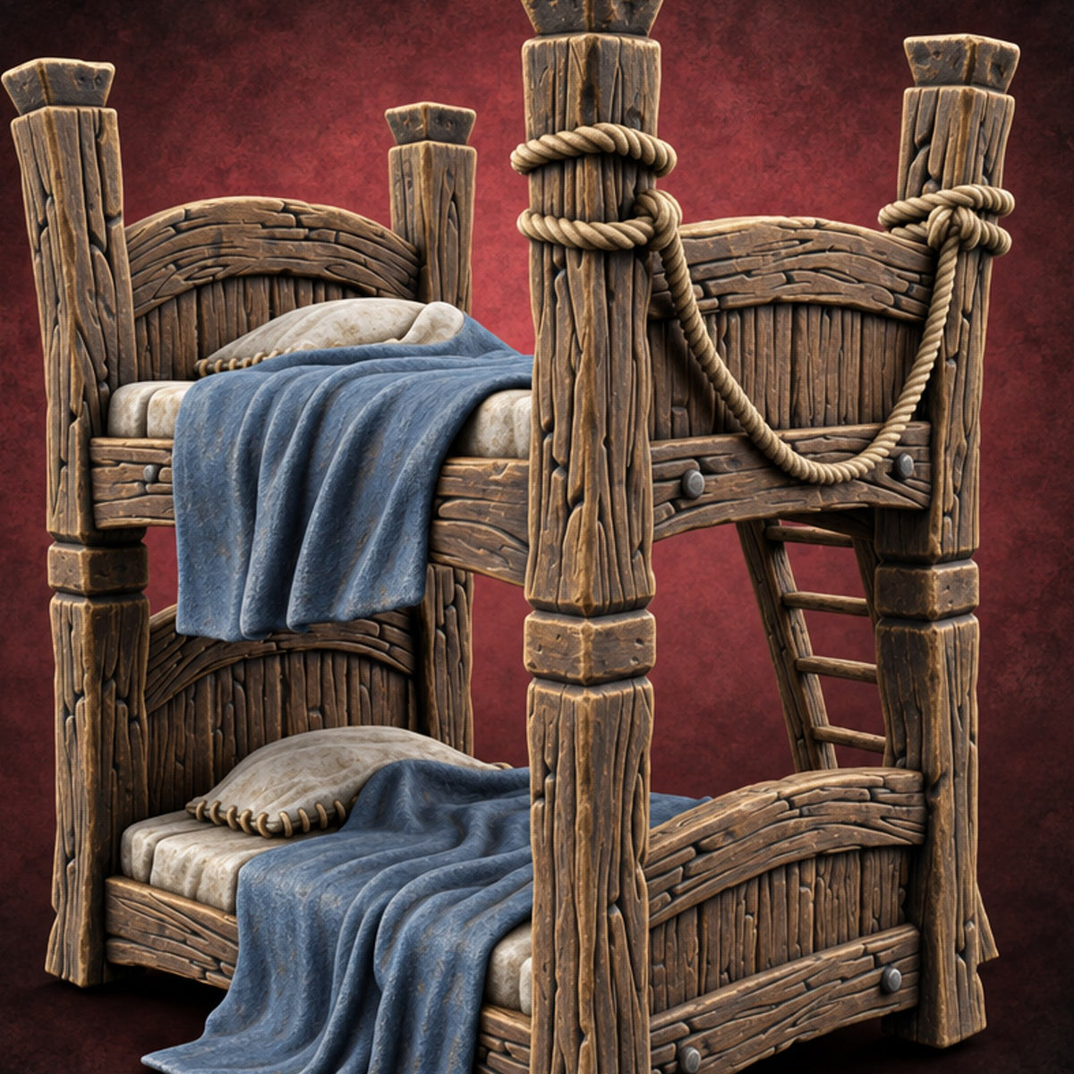 Top Bunk Is Taken Wooden Bunk Bed with Ladder — painted concept preview (terrain supplied unpainted)