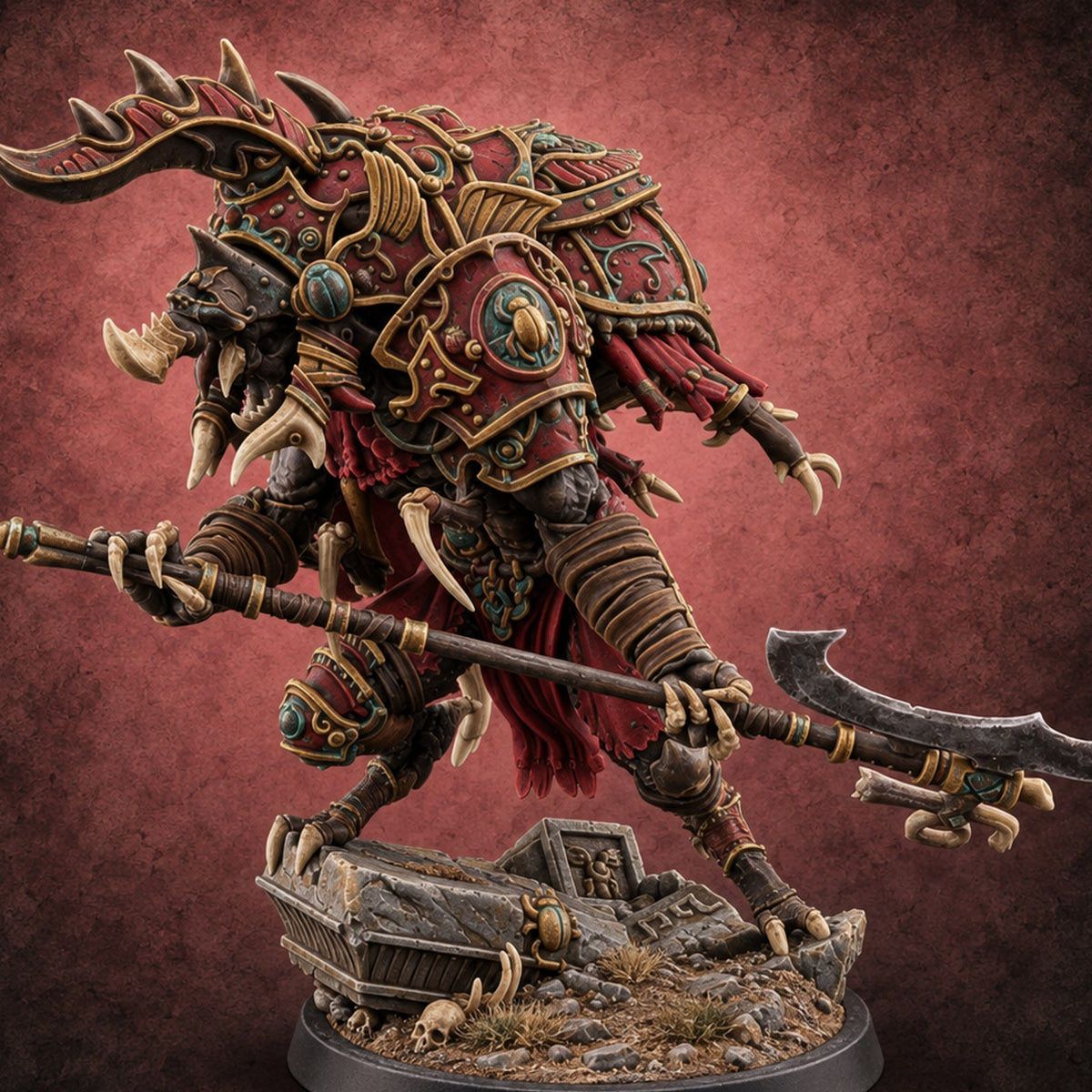 Poised to Strike Scarabfolk Warrior D — painted concept preview (miniature supplied unpainted)
