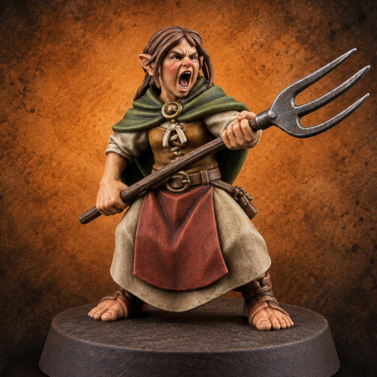 The Harvest Fights Back Halfling Farmer B — painted concept preview (miniature supplied unpainted)