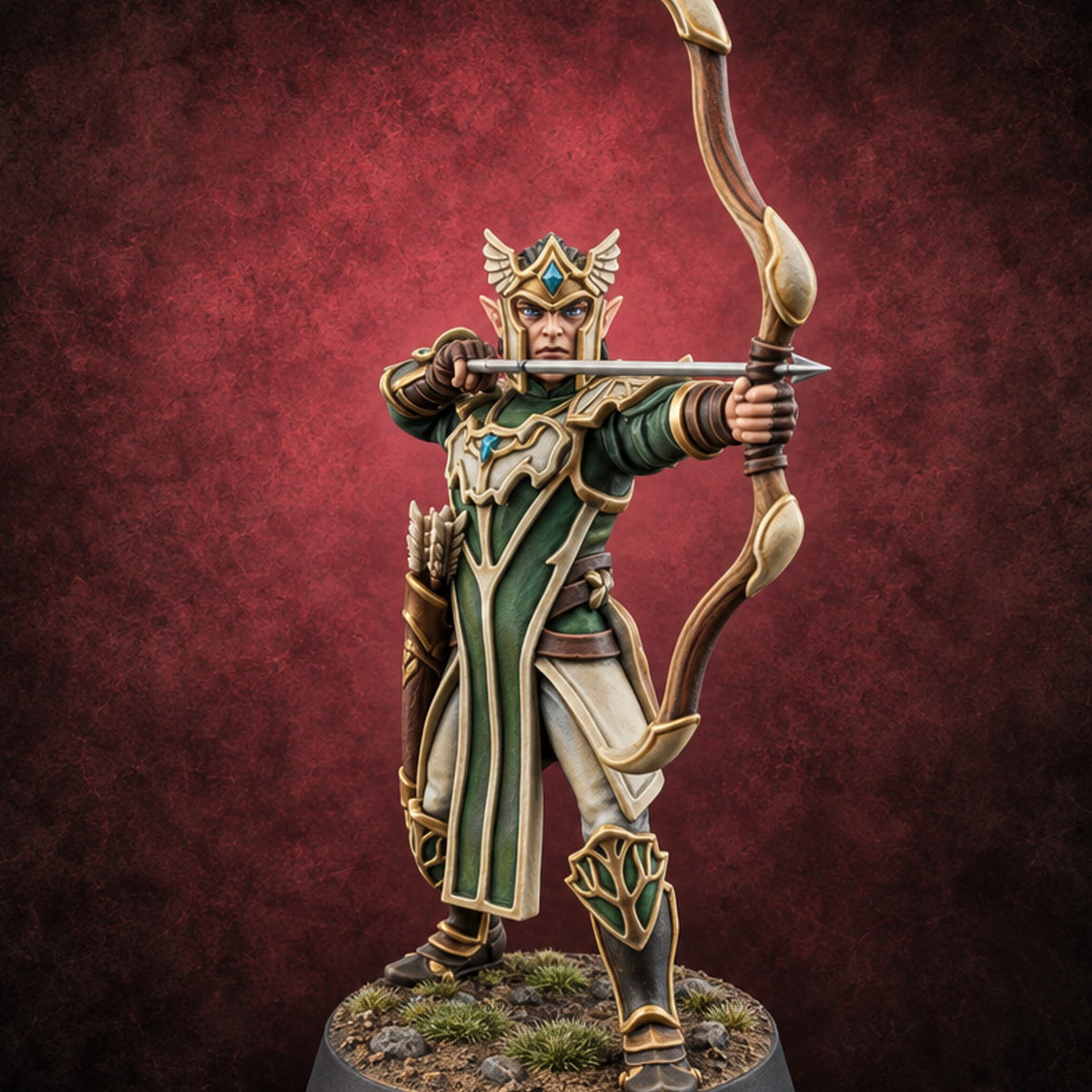 Winged Crowns, Steady Draw Elf Archer D — painted concept preview (miniature supplied unpainted)