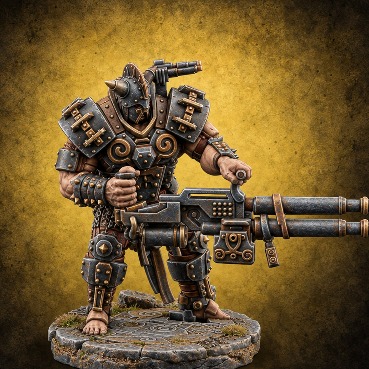 Chain Skirts Ogre Armoured Gunner A — painted concept preview (miniature supplied unpainted)