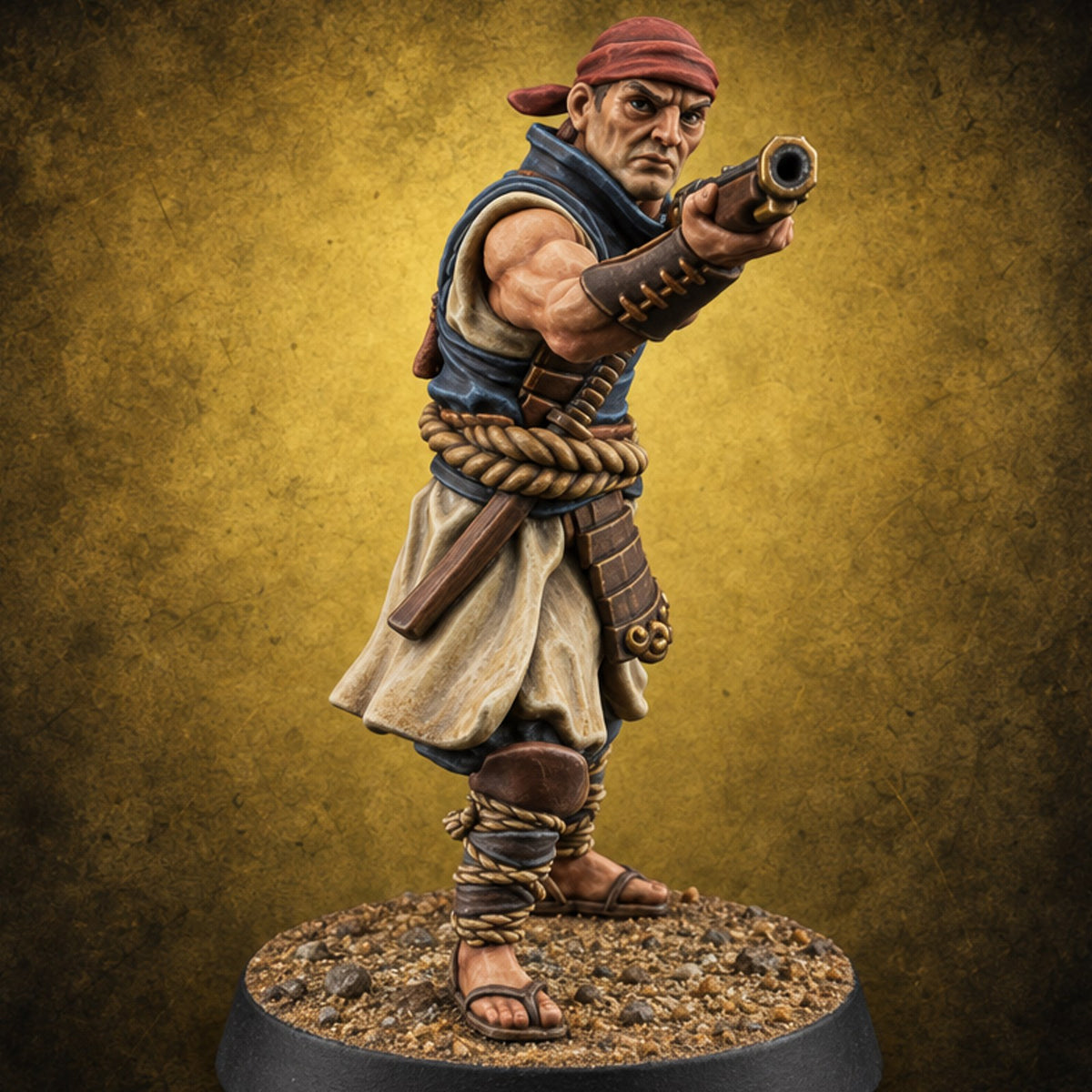 Sandals Planted, Matchlocks Steady Human Matchlock Gunner E — painted concept preview (miniature supplied unpainted)