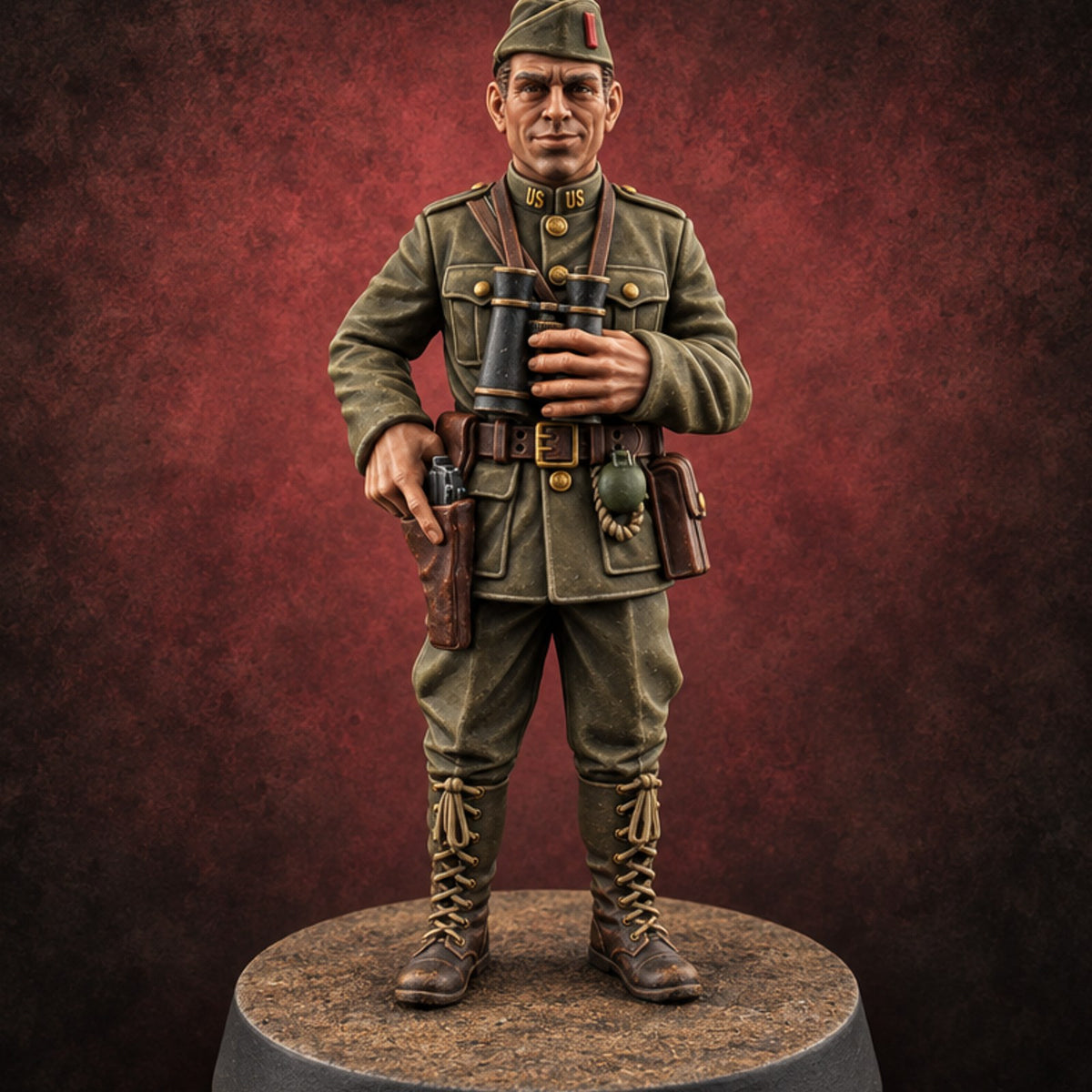 Binoculars Up, Holster Unsnapped Human Officer — painted concept preview (miniature supplied unpainted)
