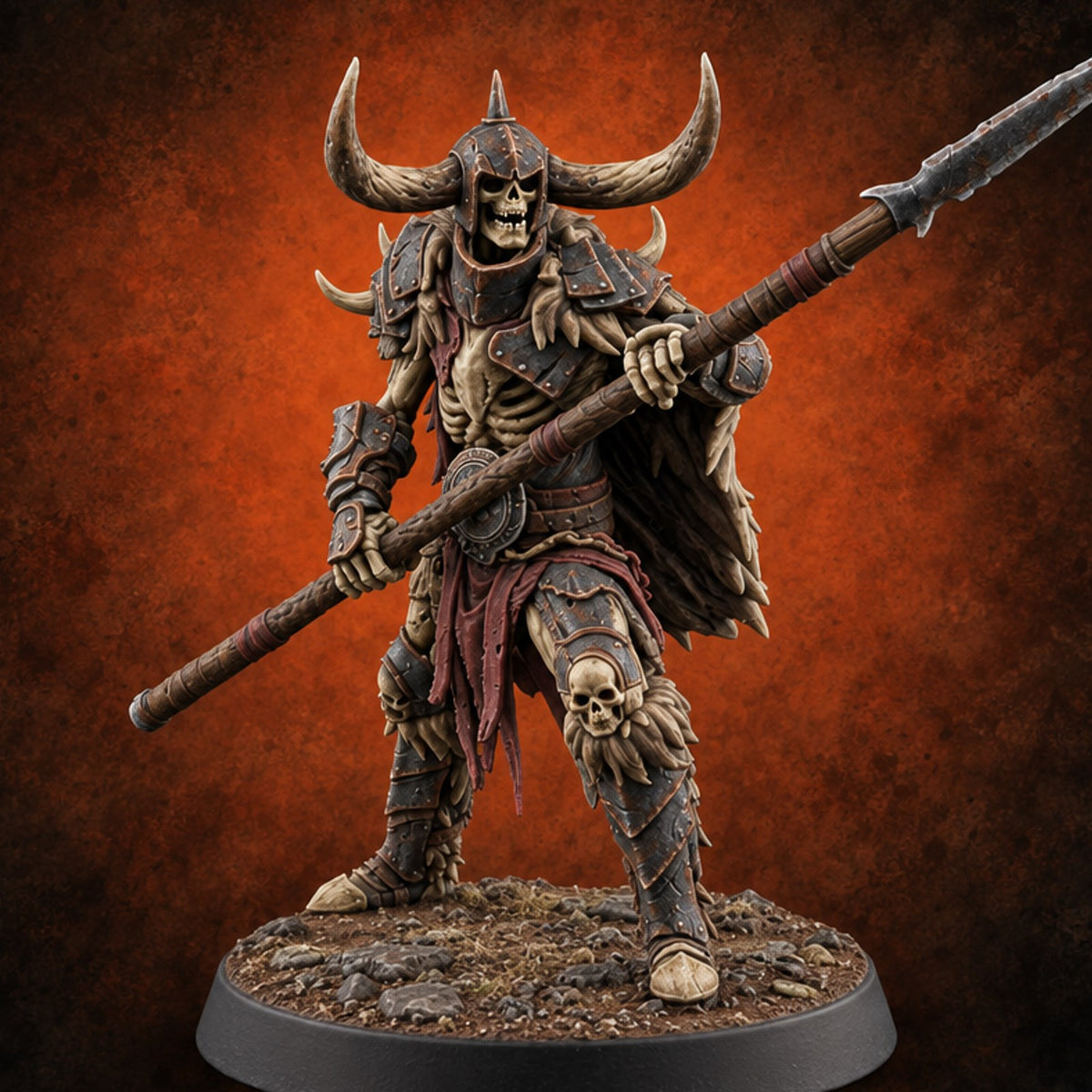 Horns, Hide and Hafts Skeleton Spear Warrior A — painted concept preview (miniature supplied unpainted)