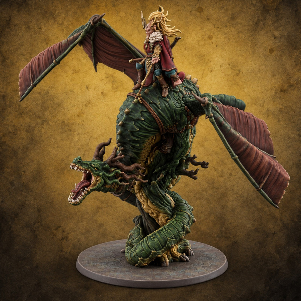 Swooping to Strike Elf Prince on Dragon Miniature for Dungeons and Dragons, Pathfinder or other TTRPGs
