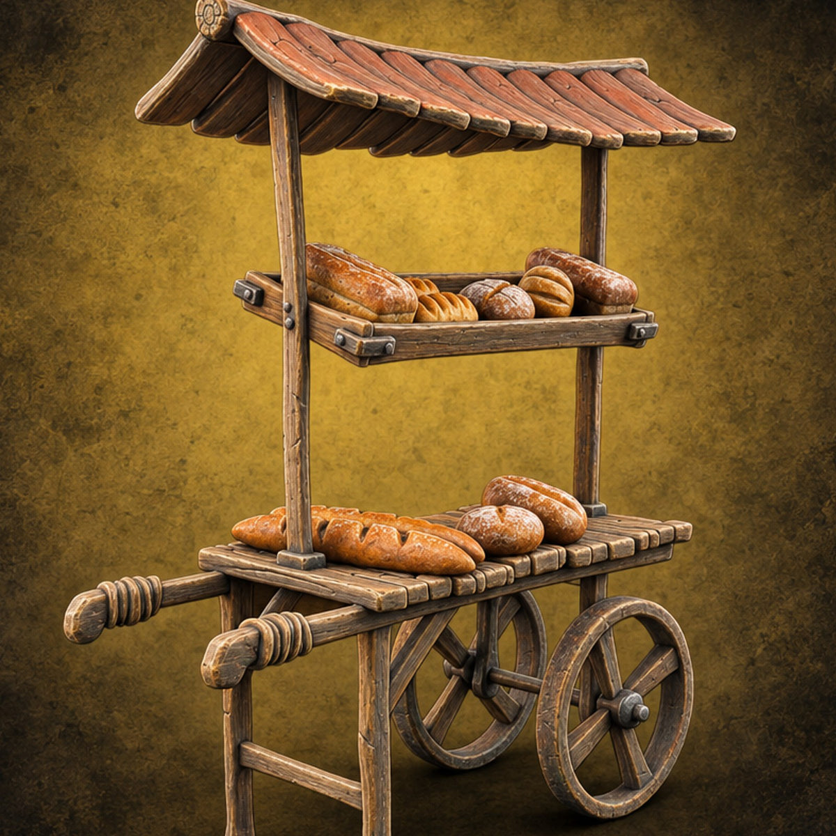 Crusty Reputation, Soft Centre Wooden Bakery Market Cart — painted concept preview (terrain supplied unpainted)