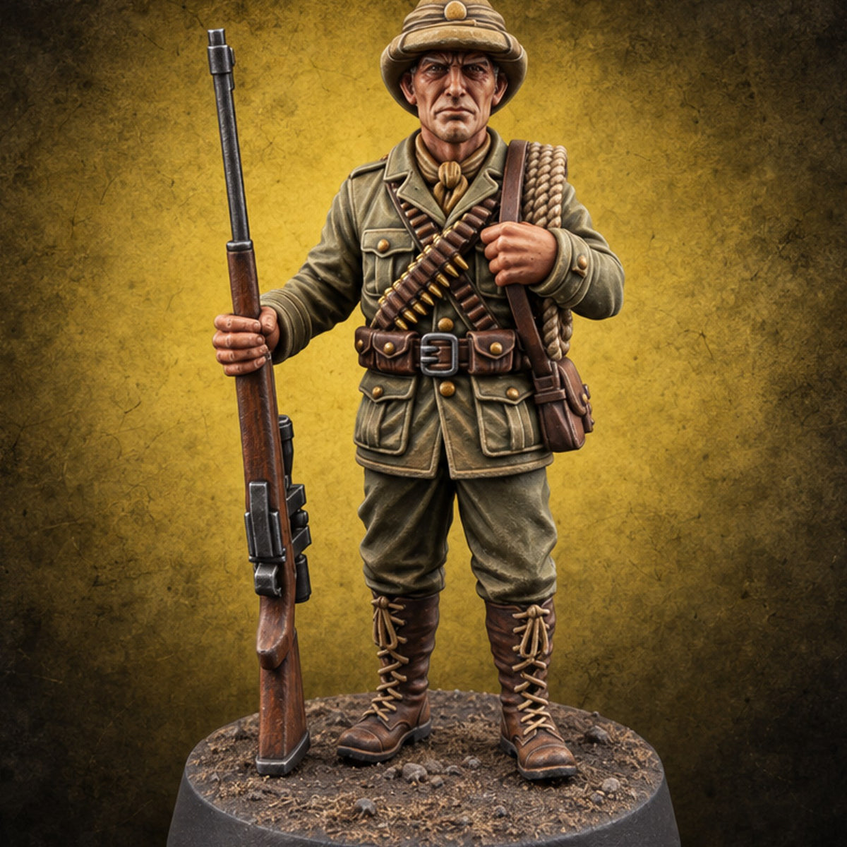 Bagged Everything Except the Big One Human Big Game Hunter — painted concept preview (miniature supplied unpainted)