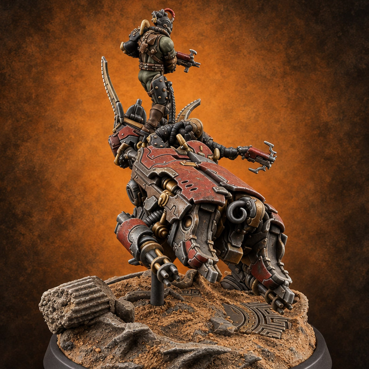 Dust Settles Behind the Pack Human Beast-Bike Rider C — painted concept preview (miniature supplied unpainted)