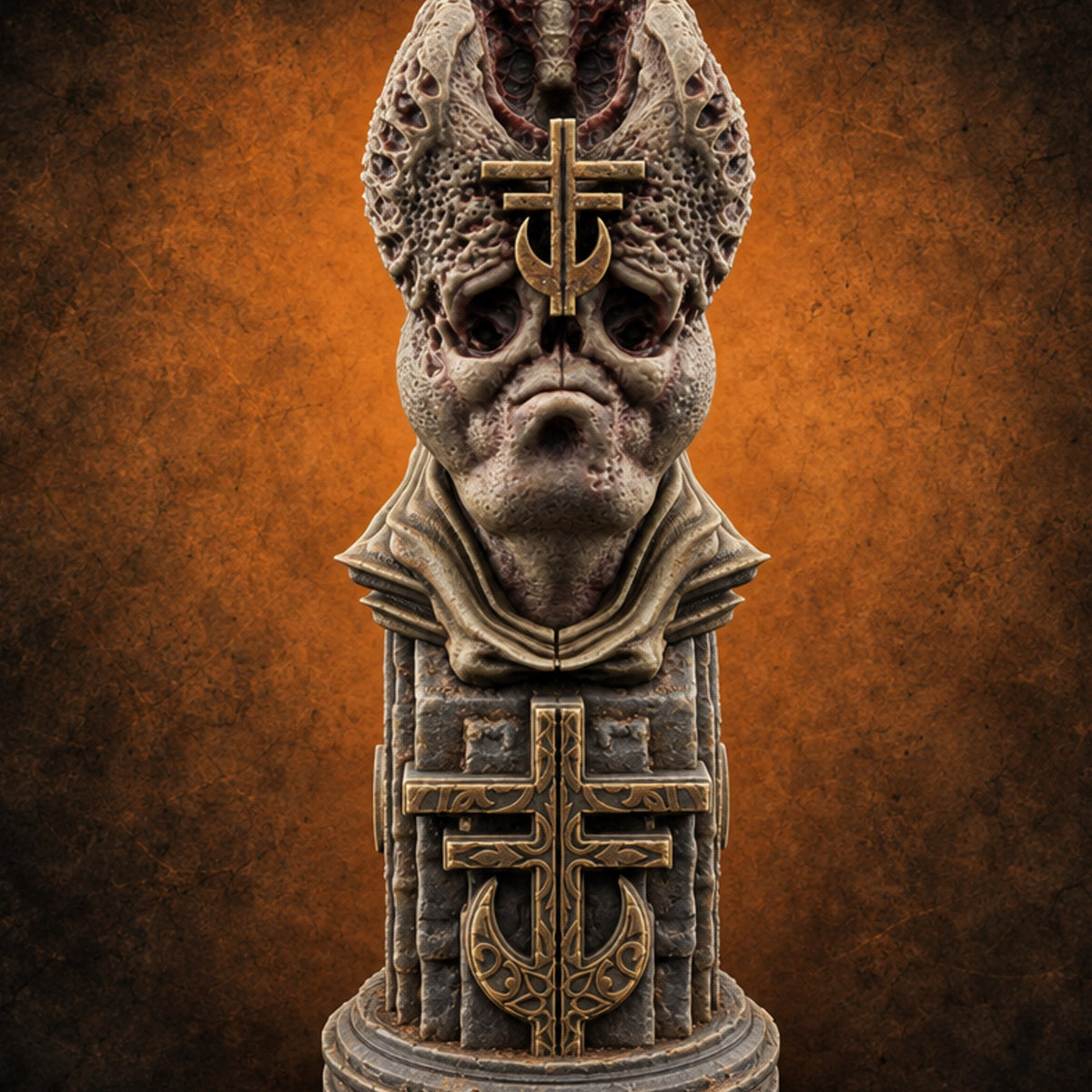 Every Face, One Creed Heretic Statue C — painted concept preview (terrain supplied unpainted)