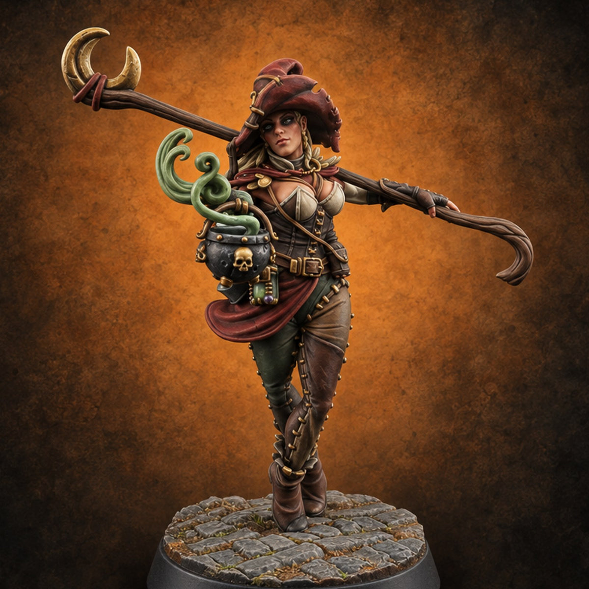 Brewing Trouble on Tiptoe Human Witch — painted concept preview (miniature supplied unpainted)