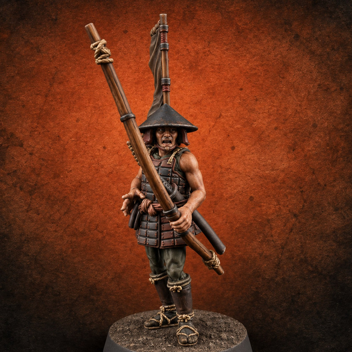 Thwanging Human Ashigaru Archer E — painted concept preview (miniature supplied unpainted)