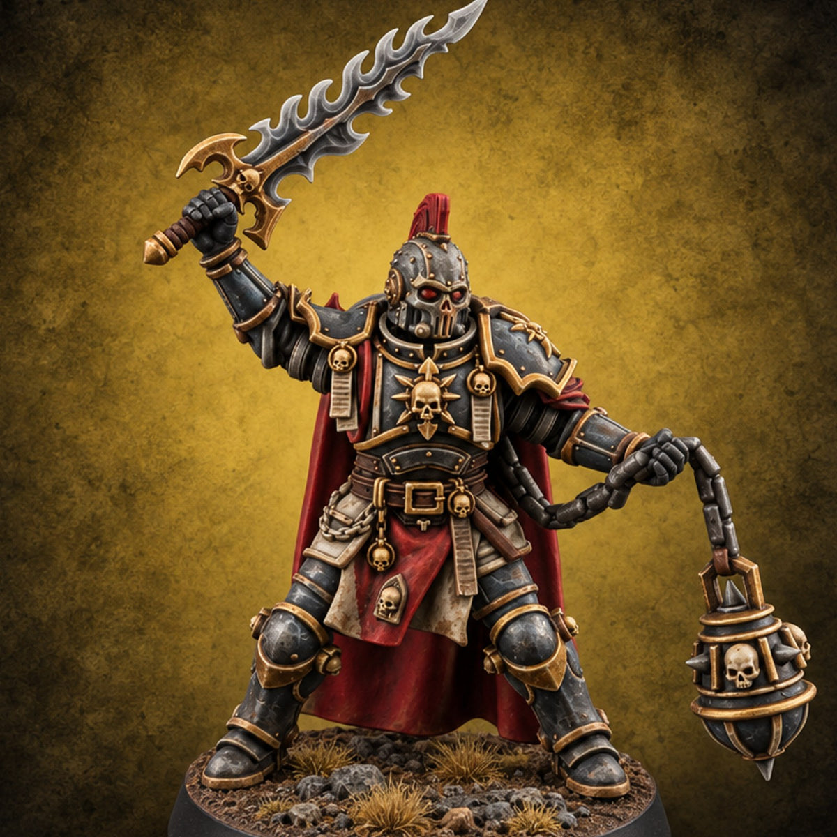 Both Hands Busy, Neither Merciful Human Warrior — painted concept preview (miniature supplied unpainted)