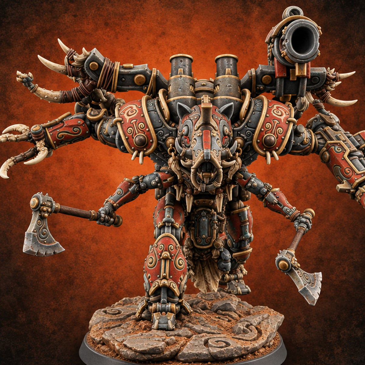 Total Overkill Warforged Titan Totem Walker B — painted concept preview (miniature supplied unpainted)
