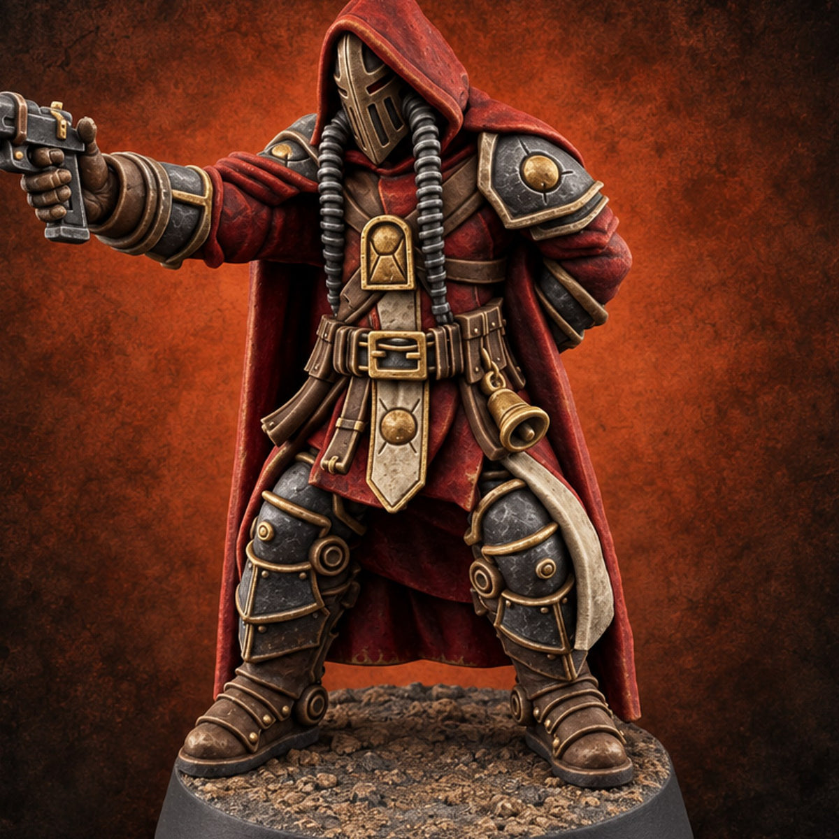 Barrel and Benediction Human Hooded Gunner B — painted concept preview (miniature supplied unpainted)
