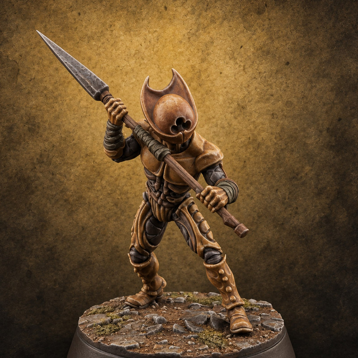 The Hive Sent No Warning Thri-kreen Spearman A — painted concept preview (miniature supplied unpainted)