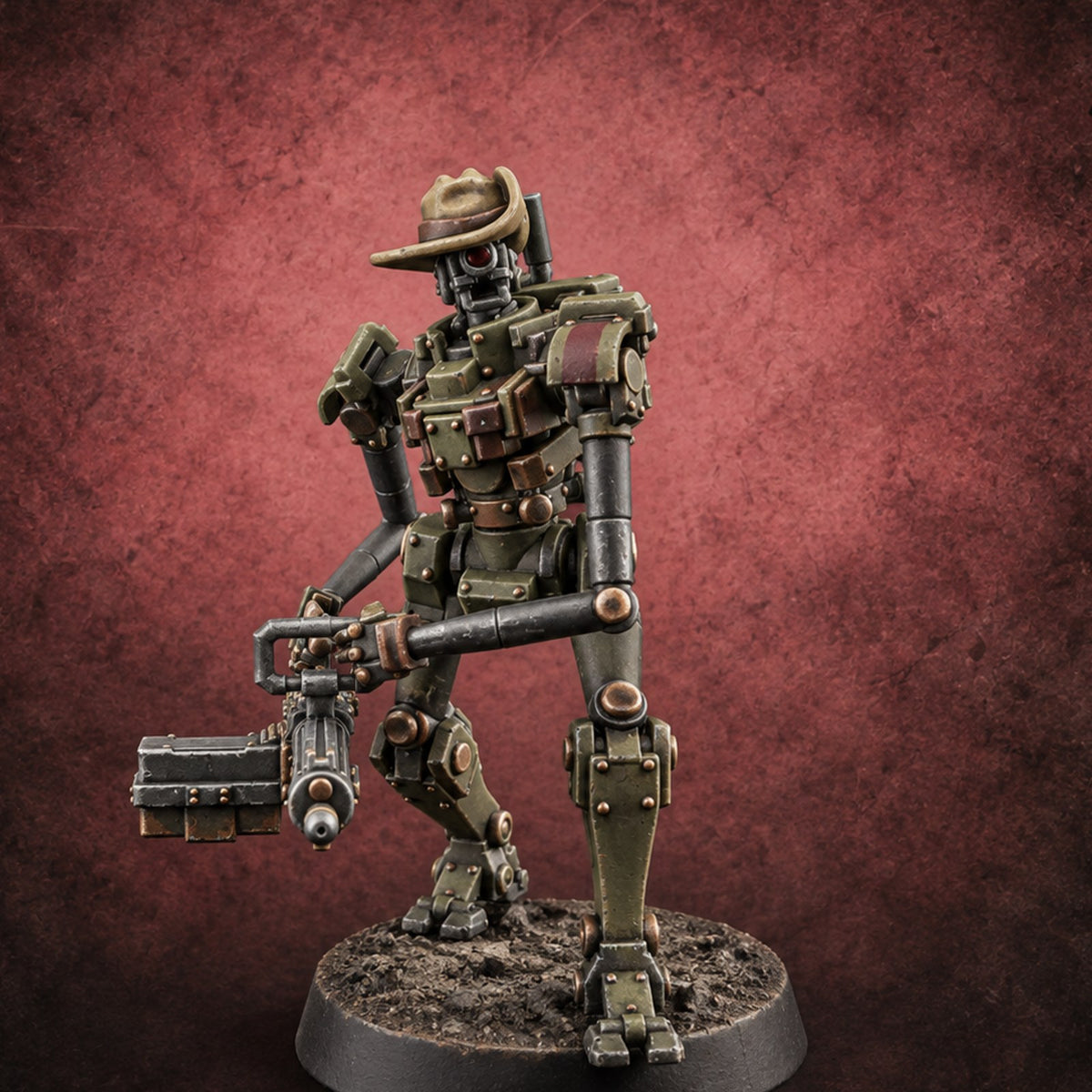 Guns at the Hip Weird War Automaton Machine Gunner A — painted concept preview (miniature supplied unpainted)
