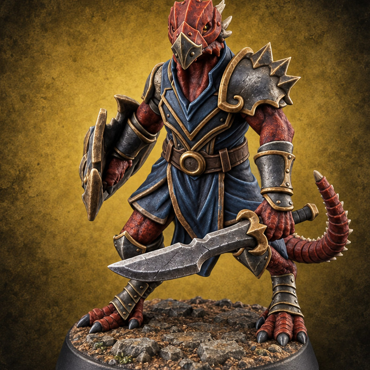 Scales Rattle, Shields Rise Dragonborn Swordsman B — painted concept preview (miniature supplied unpainted)