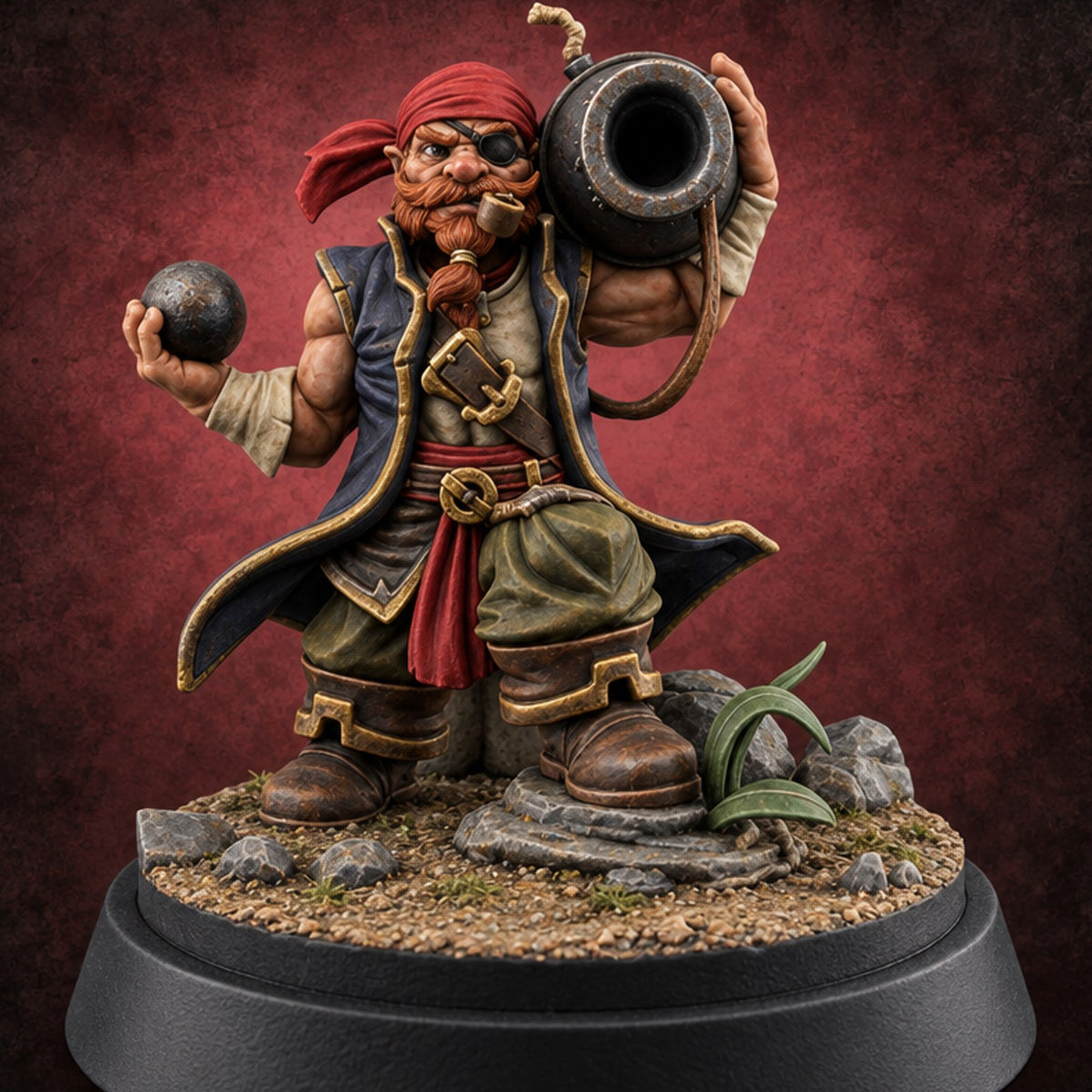 Spare Ball, Spare Time Dwarf Pirate Cannoneer — painted concept preview (miniature supplied unpainted)