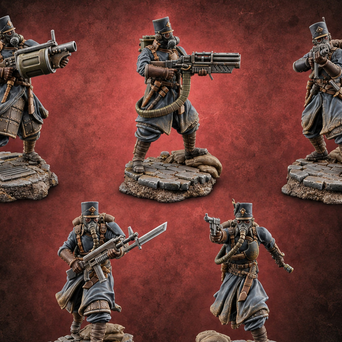 Orders Muffled, Obeyed Anyway Human Gas-Masked Light Infantry Soldiers — painted concept preview (miniature supplied unpainted)