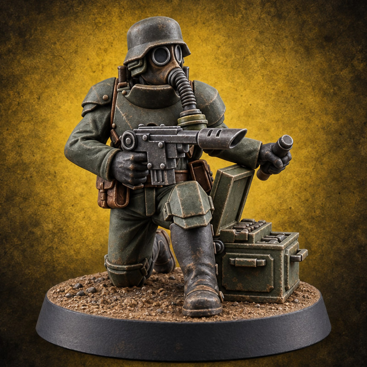 Breathe Easy, Fight Hard Human Gas-Masked Soldier D — painted concept preview (miniature supplied unpainted)