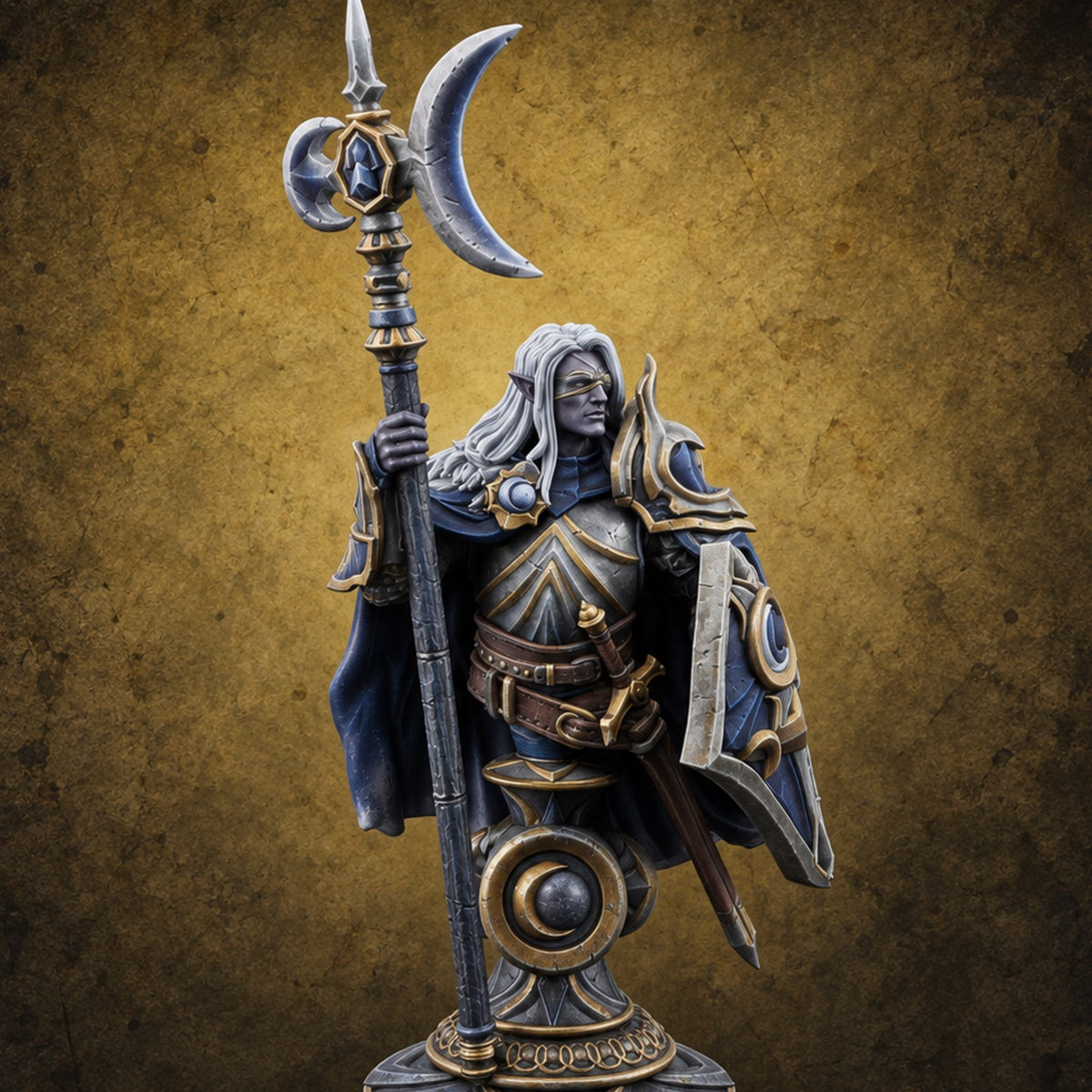Waxing Defiant Drow Lunar Knight Bust — painted concept preview (miniature supplied unpainted)