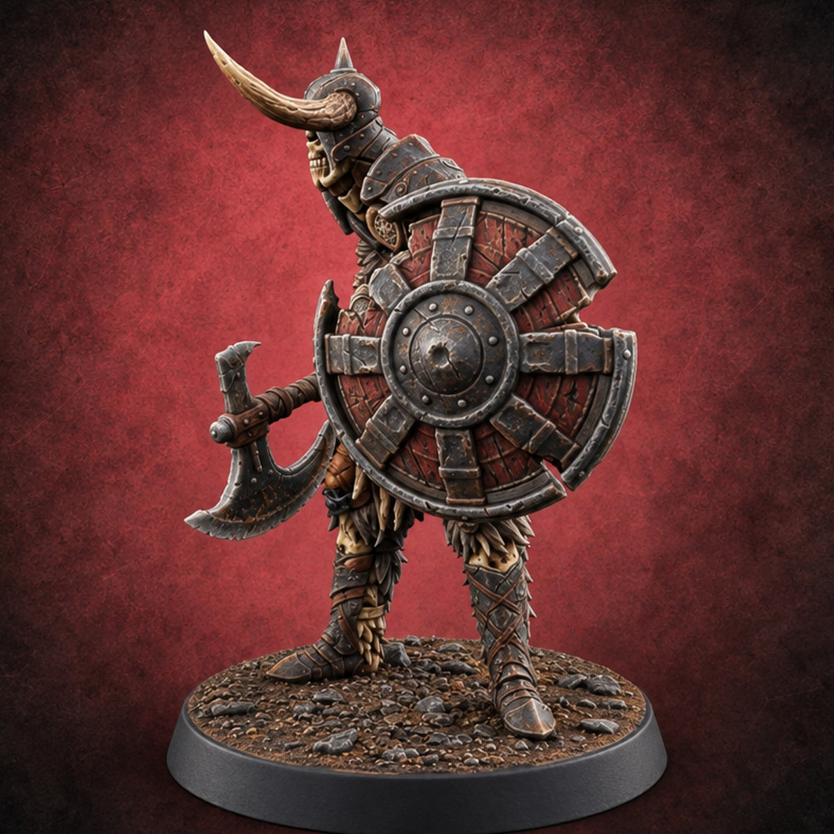 Hollow Under the Horns Skeleton Axe Warrior A — painted concept preview (miniature supplied unpainted)