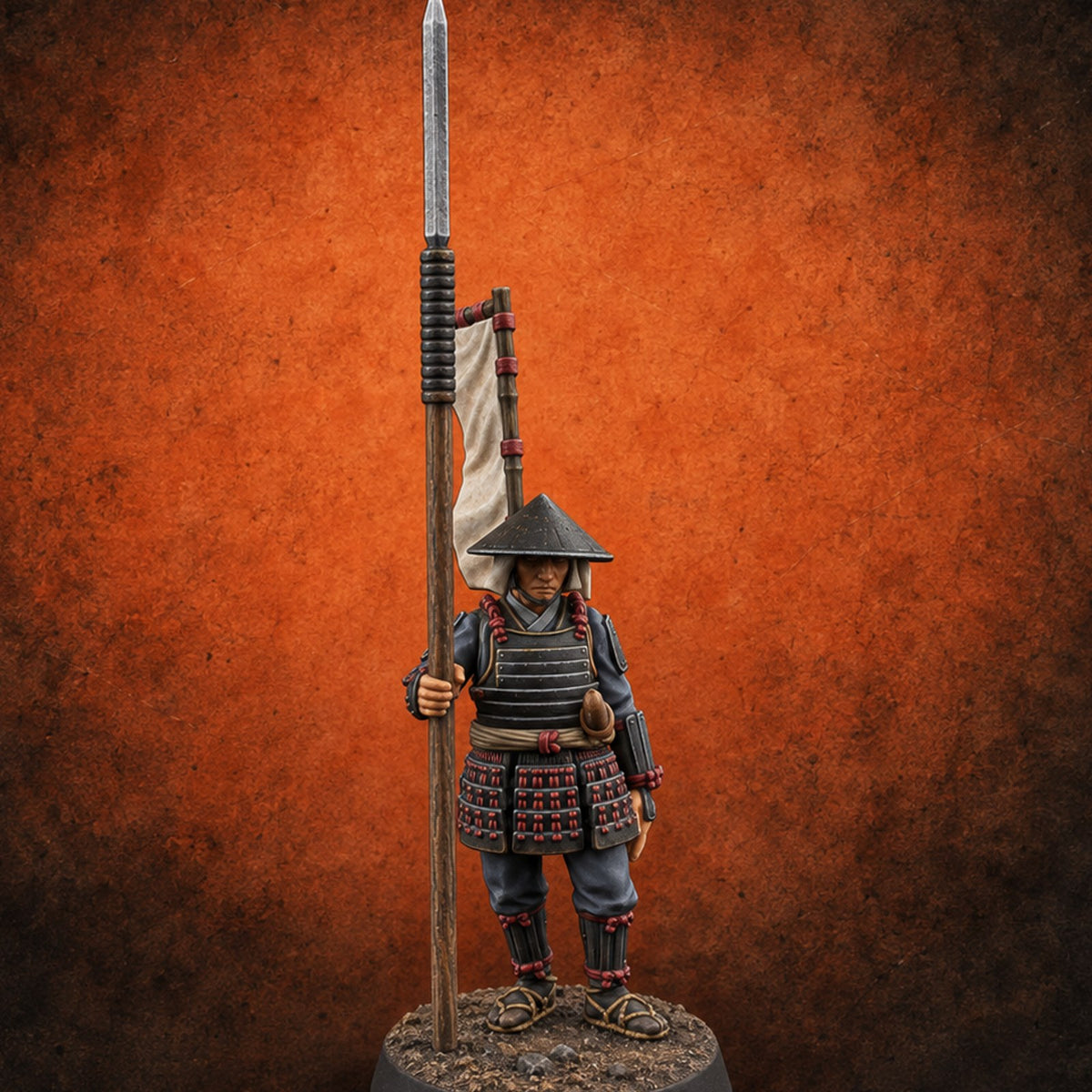 Standing Ready Human Ashigaru B — painted concept preview (miniature supplied unpainted)