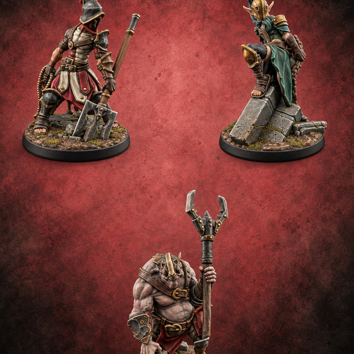 Fight Card Full, Purse Empty Human, Elf, Ogre Pit Fighters — painted concept preview (miniature supplied unpainted)