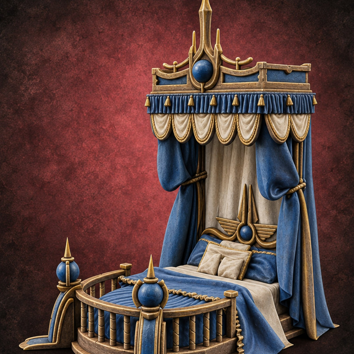 Sleep Comes Under Guard Ornate Canopy Bed — painted concept preview (terrain supplied unpainted)