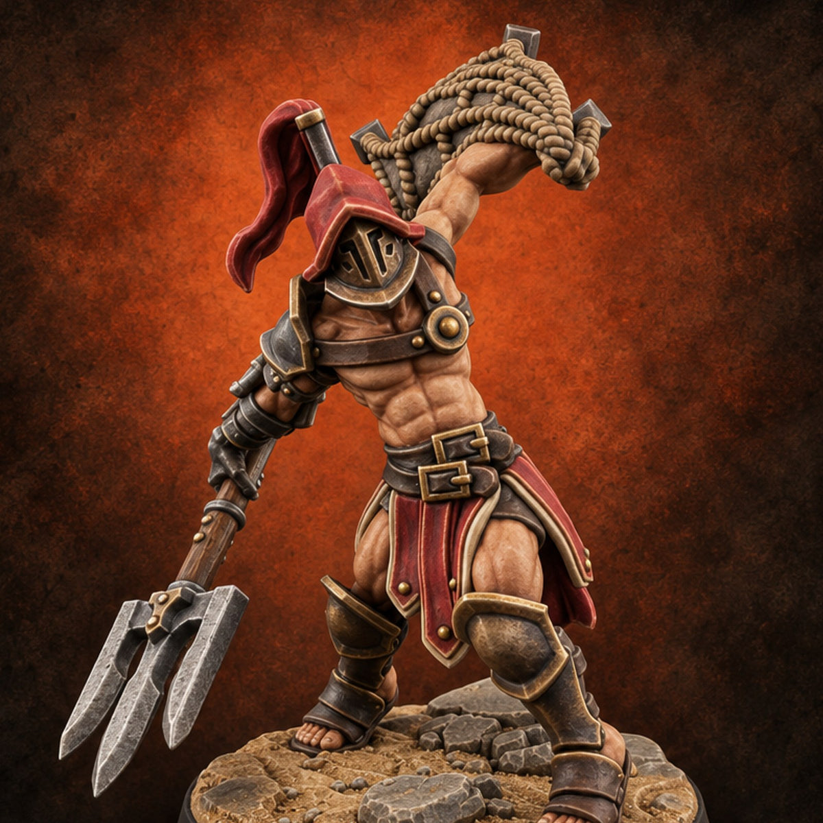 Sand Underfoot, Crowd Overhead Pit Fighter A — painted concept preview (miniature supplied unpainted)