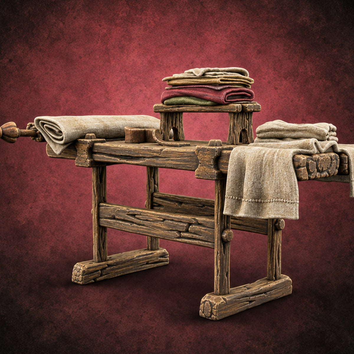 Hemmed In by Linen Wooden Fabric Display Table — painted concept preview (terrain supplied unpainted)