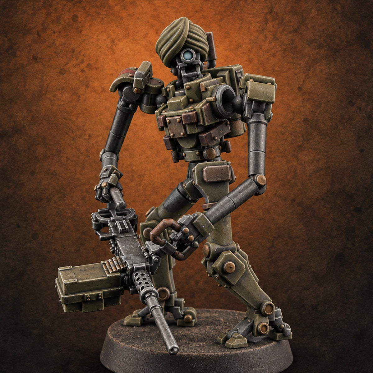 Weapons at the Ready Weird War British Automaton Heavy Machine Gunner B — painted concept preview (miniature supplied unpainted)