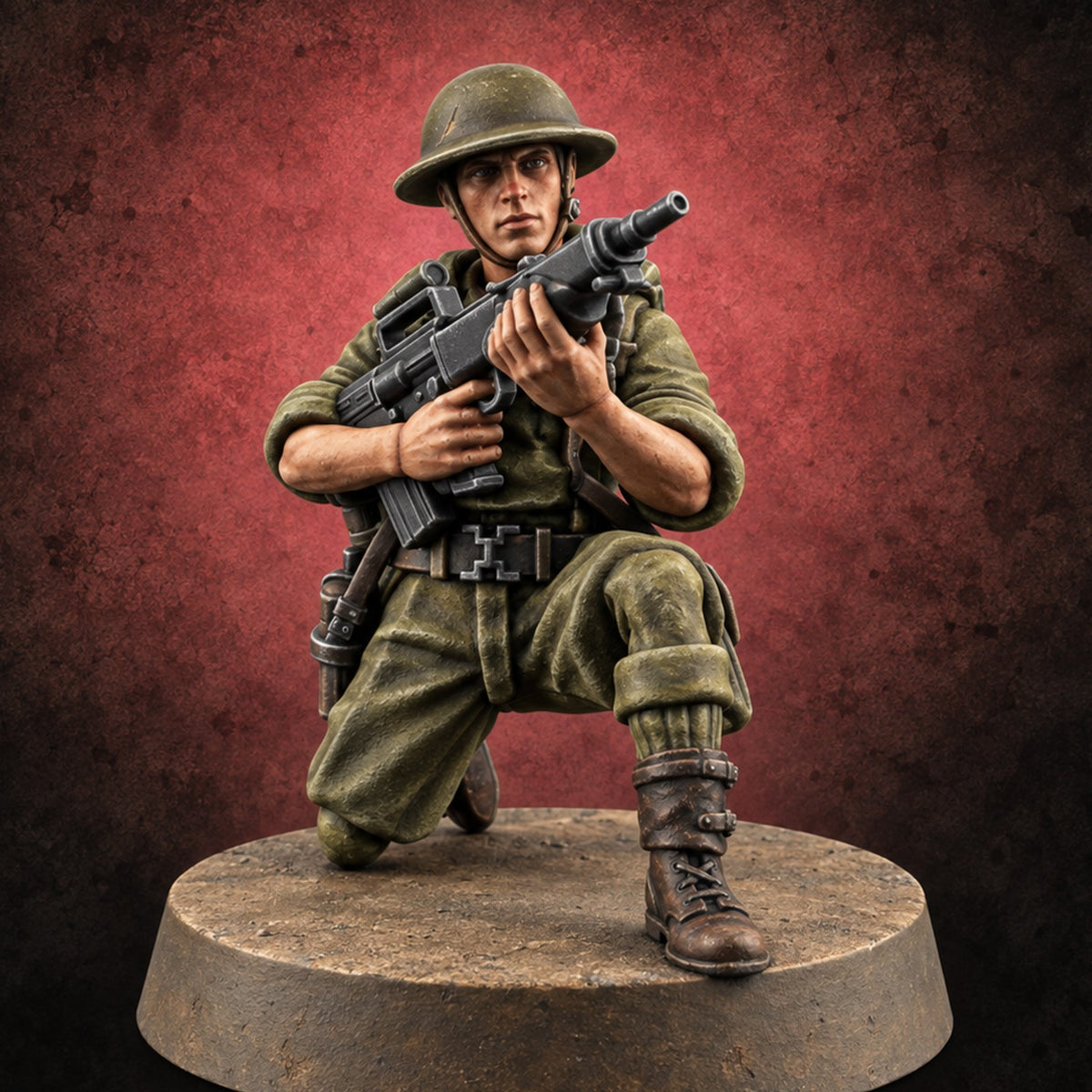 Sweeping the Perimeter Human Bullpup Rifleman I — painted concept preview (miniature supplied unpainted)