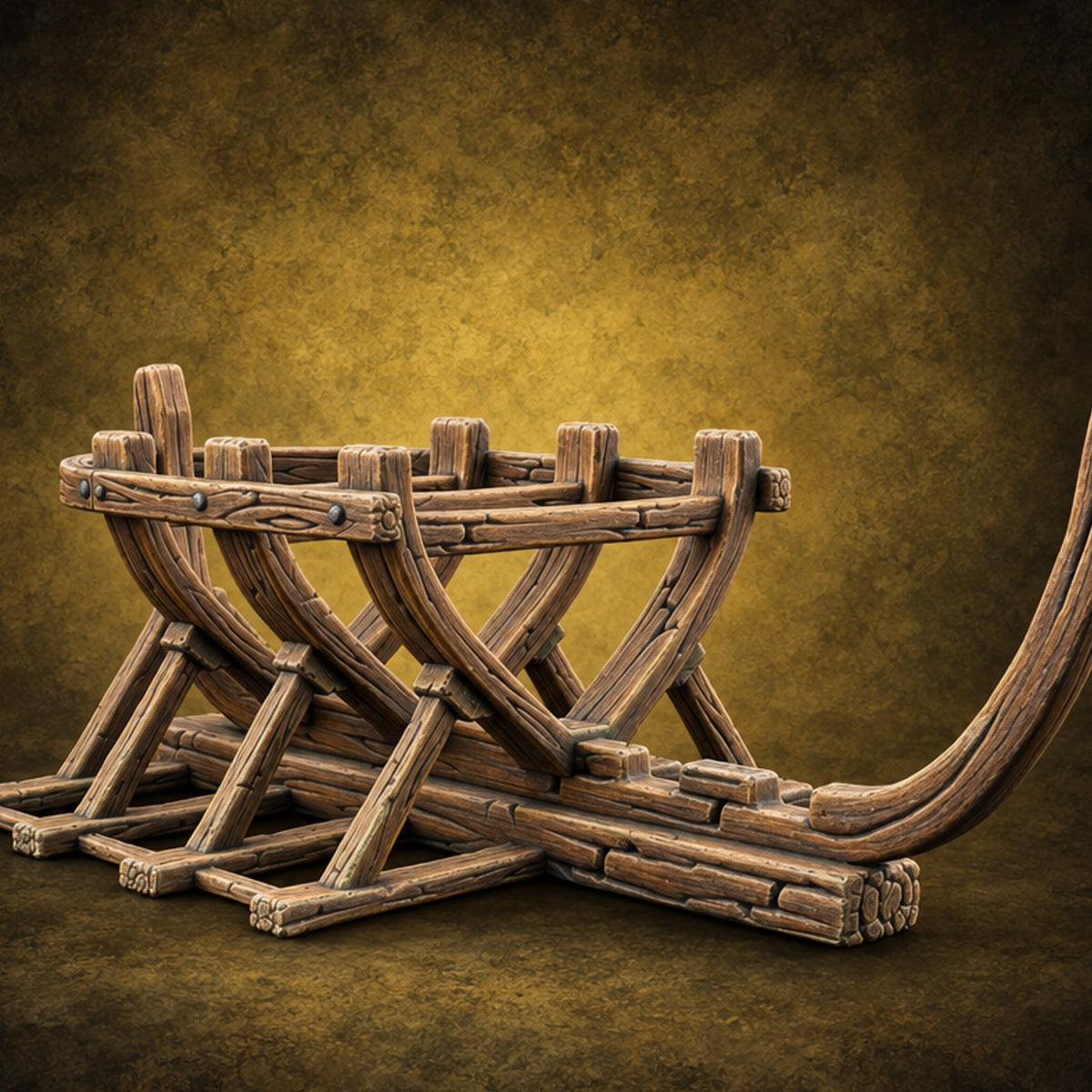 Ribs Before Planks Wooden Boat Frame on Cradle — painted concept preview (terrain supplied unpainted)