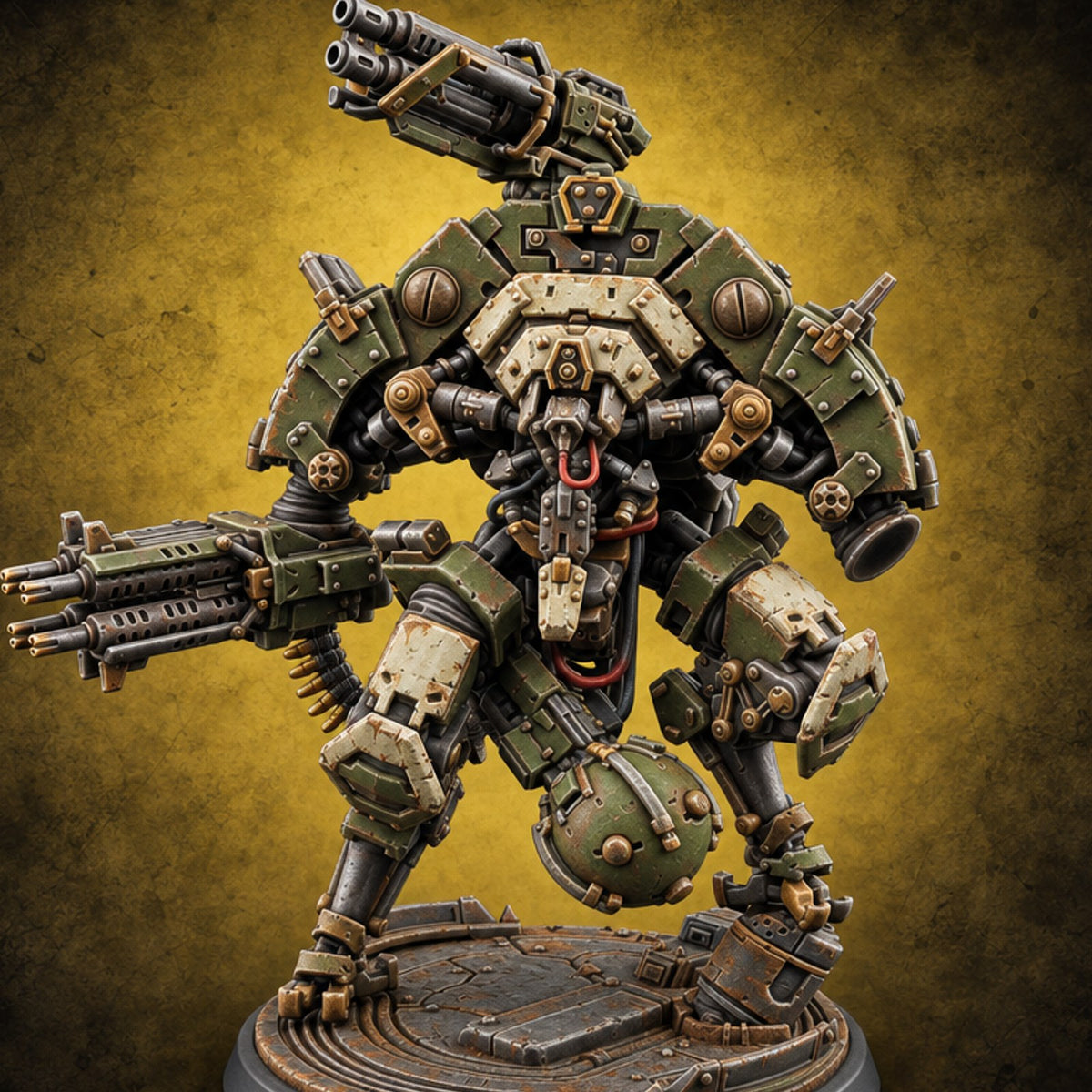 Guns on Every Shoulder Iron Golem Heavy Gun Walker — painted concept preview (miniature supplied unpainted)