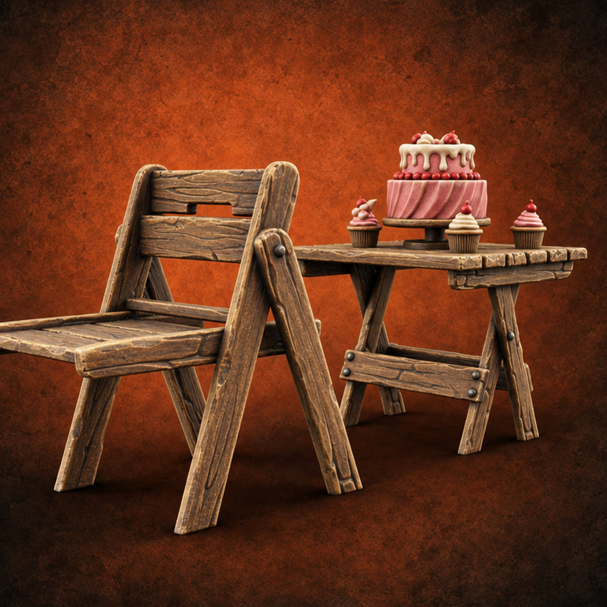 Sweet Tooth Pop-Up Wooden Candy Seller Market Piece D — painted concept preview (terrain supplied unpainted)
