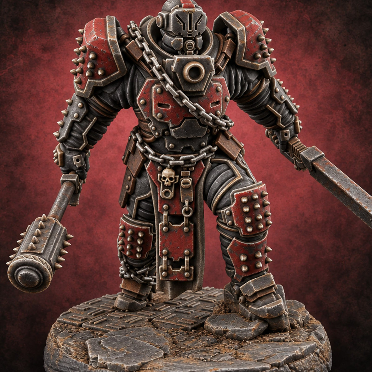 Chains Rattling, Spikes Leading Human Heavy Infantry Soldier A — painted concept preview (miniature supplied unpainted)