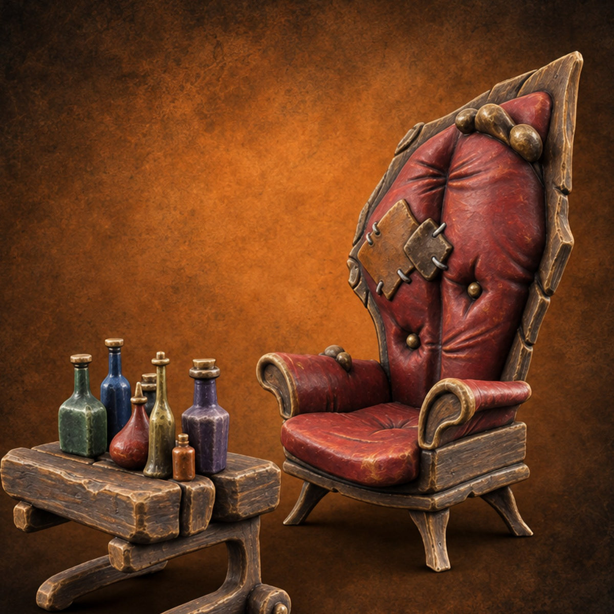 Sample Before You Sit Ornate Armchair and Bottle Table — painted concept preview (terrain supplied unpainted)