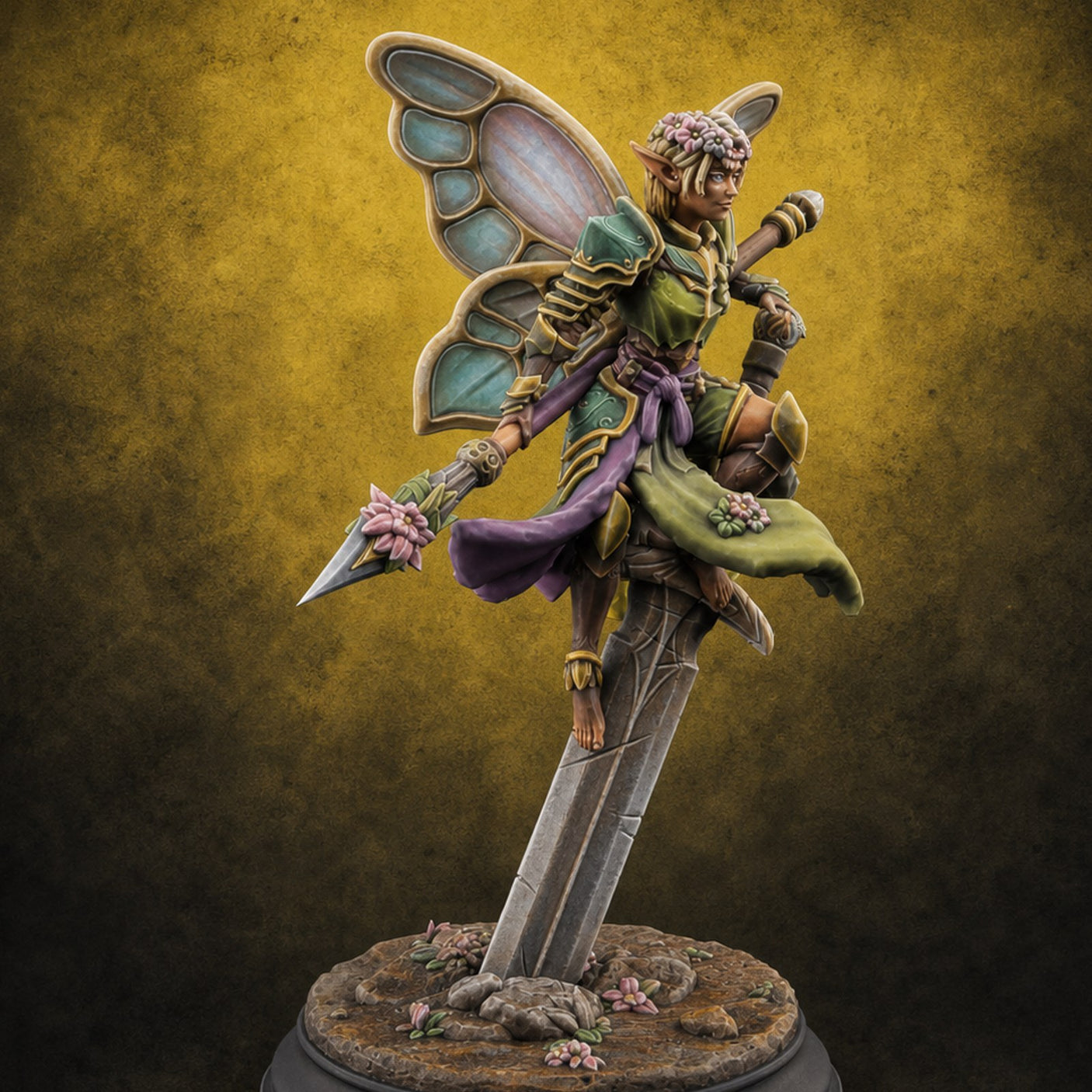 Poised on a Blade Fairy Warrior — painted concept preview (miniature supplied unpainted)