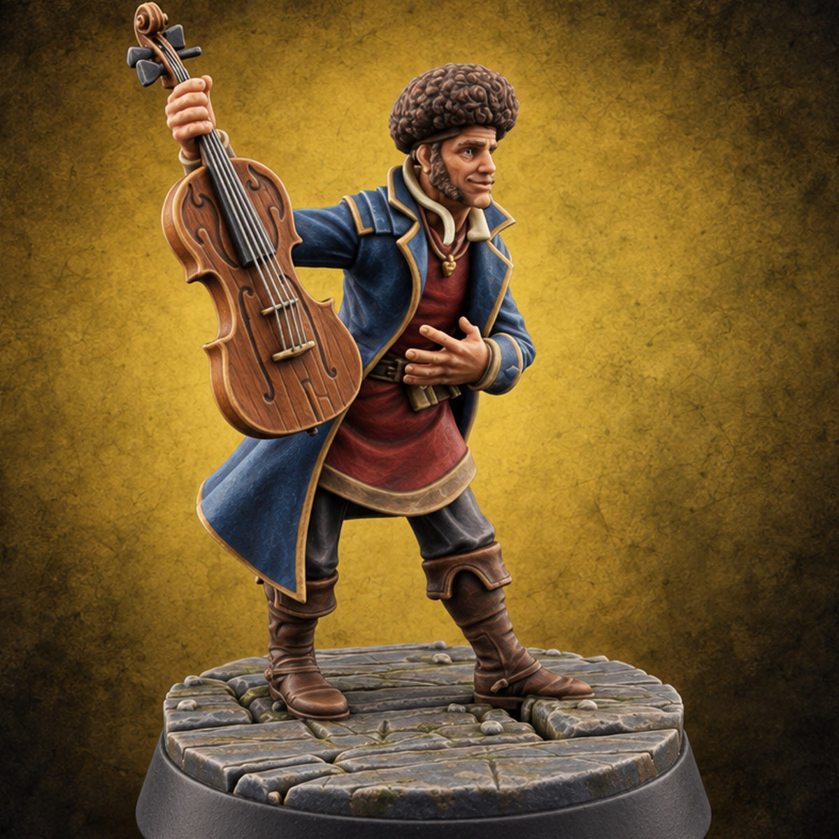 Sheet Music and Shop Floors Human Music Vendor A — painted concept preview (miniature supplied unpainted)